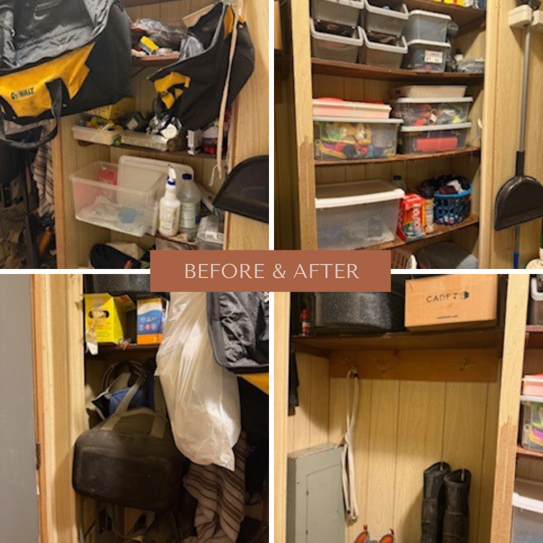 Closet organization before and after collage